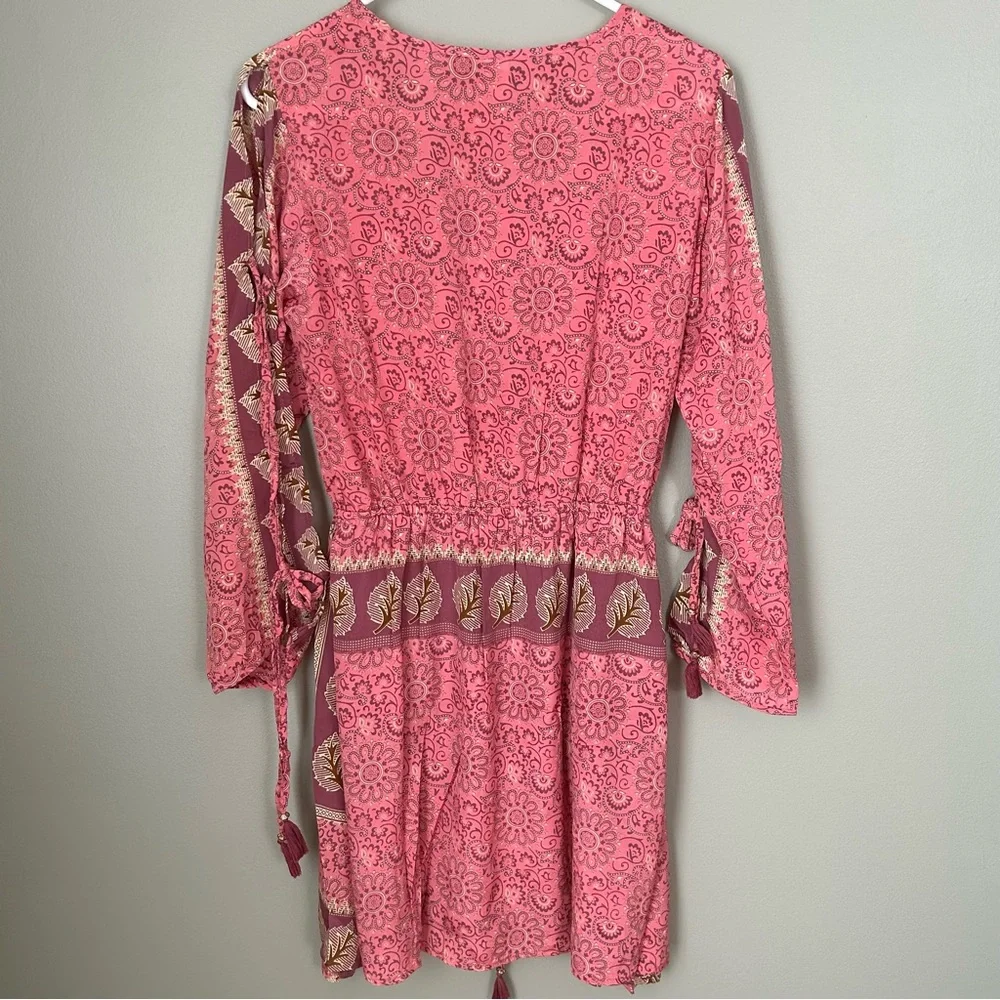 NWT raga passion struck slit sleeve mini dress women’s size medium pink boho - Picture 8 of 10